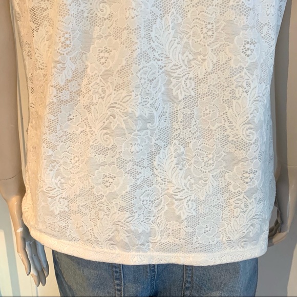 3/$30 Kenneth Cole White Lace Sleeveless Top Sz L - Picture 5 of 8